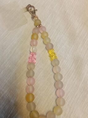 Gummy Bear Pastel Pink and Yellow Frosted Beaded Phone Charm